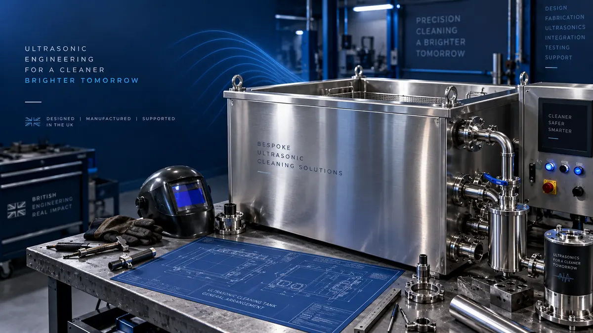 Industrial ultrasonic tank and engineering setup illustrating a bespoke UTS project